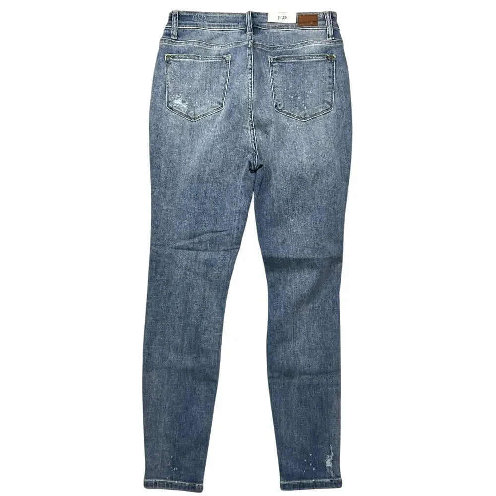 Judy Blue Hi-Rise Medium Wash Skinny Bleach Splash Destroyed Jeans (NWT)‎ - 9/29 - Picture 4 of 9